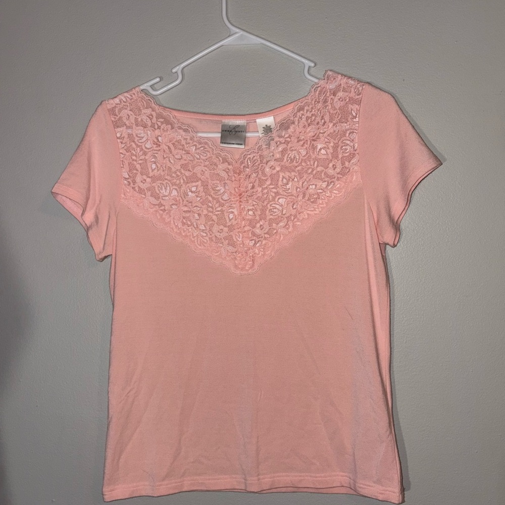 Liz Claiborne Pink Embellished Fitted T-Shirt